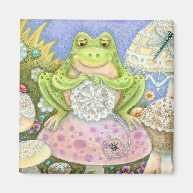 Doilies Make A Hoppy Home FROG MAGNET Square (Front)
