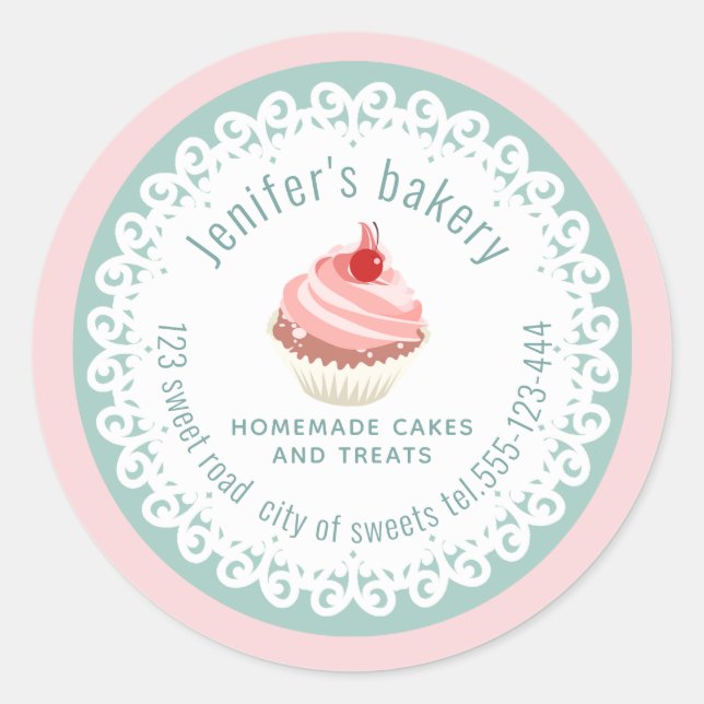 Doily lace Homemade cupcakes and treats Classic Round Sticker (Front)