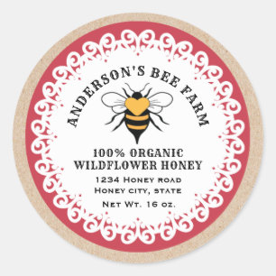 Doily lace Kraft vintage bee honey jar Classic Round Sticker
