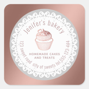 Doily lace rose gold Homemade cupcakes and treats Square Sticker