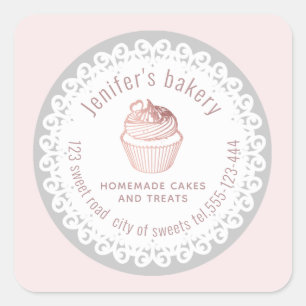 Doily lace rose gold Homemade cupcakes and treats Square Sticker