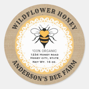 Doily lace vintage bee linen  honey jar classic round sticker