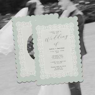 Doily Lace Vintage Sage Green Wedding Invitation