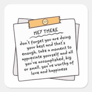 Doing Your Best Sticky Note Self Love Illustration Square Sticker