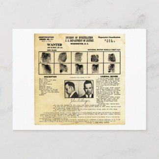 DOJ Identifcation order 1217 John Dillinger Postcard