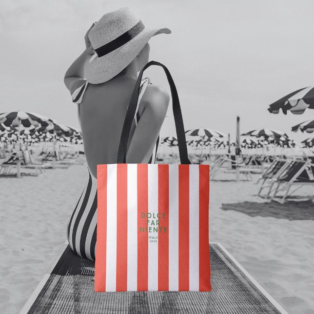 Dolce Far Niente Italy Red Cabana Stripe Travel Tote Bag (Creator Uploaded)