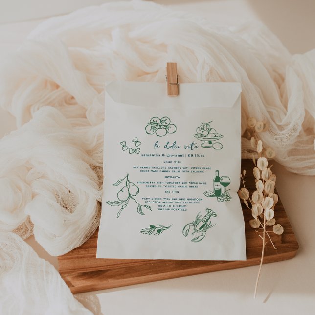 Dolce Vita Handwritten Wedding Menu Favour Bag (Creator Uploaded)