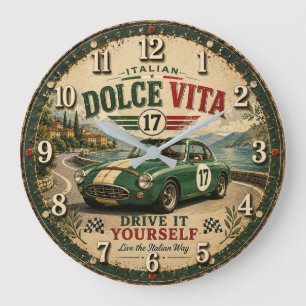 Dolce Vita Italian Vintage Car Garage Gift Large Clock