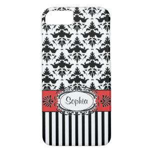 Dolce Vita Retro Red, Black and White Damask iPhone 8/7 Case