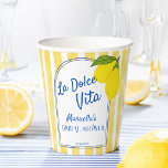 Dolce vita yellow Lemons Italian bridal shower Paper Cups<br><div class="desc">Dolce vita Lemons yellow stripes Italian bridal shower personalised name paper cups template,   citrus lemons yellow stripes bridal shower printed paper cups; summer Italian bridal shower personalised paper cups,  vintage retro Italian bridal shower personalised table decor monogrammed paper cups</div>