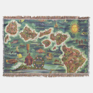 Dole 1950 Map of Hawaii Joseph Feher Oil Paint Throw Blanket