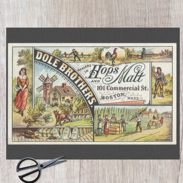 Dole Brothers Ad Hops and Malt Ephemeral Decoupage Tissue Paper (Creator Uploaded)