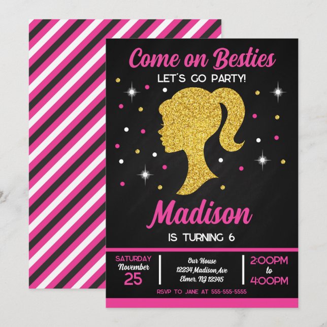 Doll Besties Fashion Party Birthday  Invitation (Front/Back)