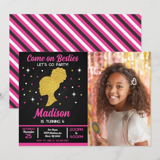 Doll Besties Fashion Party Photo Birthday  Invitation (Front/Back)