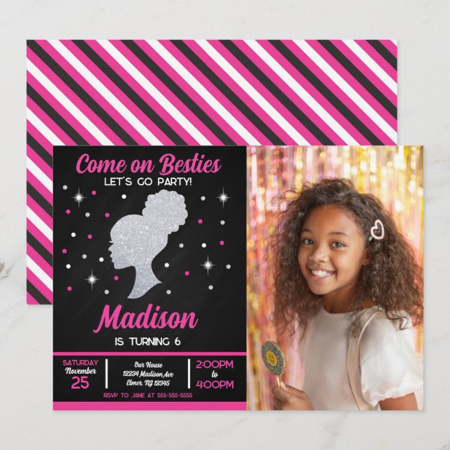 Doll Besties Fashion Party Photo Birthday  Invitation (Front/Back)