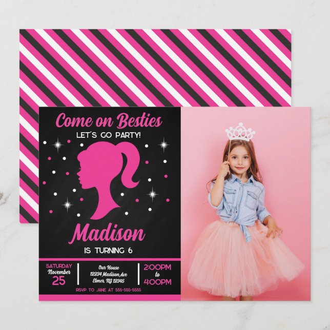 Doll Besties Fashion Party Photo Birthday  Invitation (Front/Back)