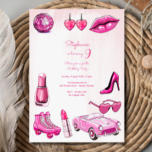 Doll pink girl fashion birthday party invitation