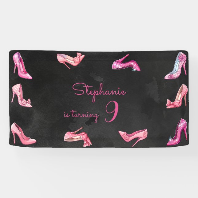 Doll pink high heel shoes girl birthday party banner (Horizontal)