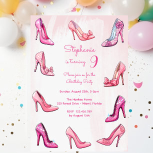 Doll pink high heel shoes girl birthday party invitation