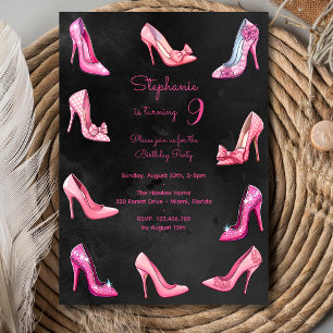 Doll pink high heel shoes girl birthday party invitation