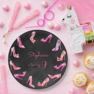 Doll pink high heel shoes girl birthday party paper plate