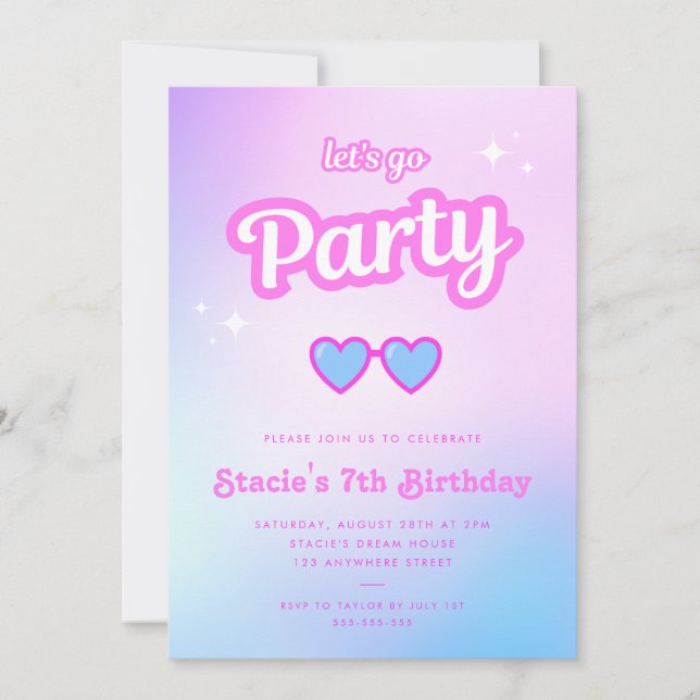 Doll Pink Malibu Girl Let's Go Party Birthday Invitation (Front)