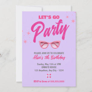Doll Pink Malibu Girl Let's Go Party Birthday Invitation