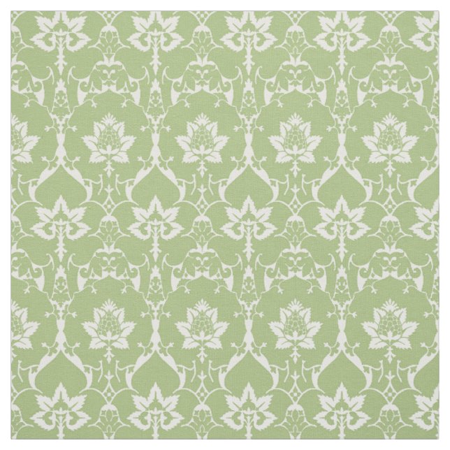 Doll-Scale Renaissance Damask, Spring Green Fabric (Swatch)