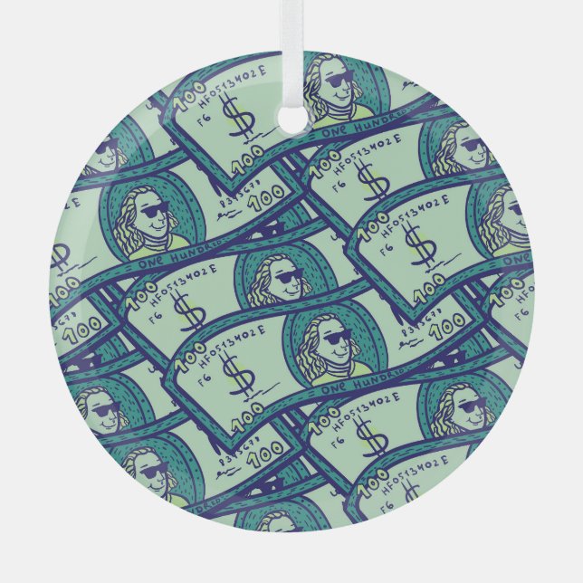 Dollar Banknotes: Seamless Money Pattern Glass Tree Decoration (Front)