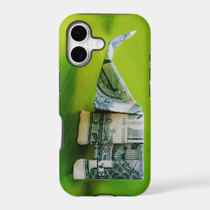 Dollar bill origami Elephant on Green background