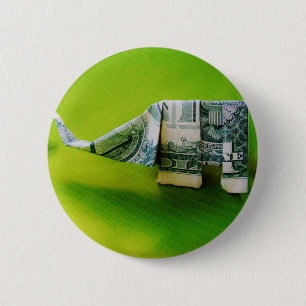Dollar bill origami Elephant on Green background 6 Cm Round Badge