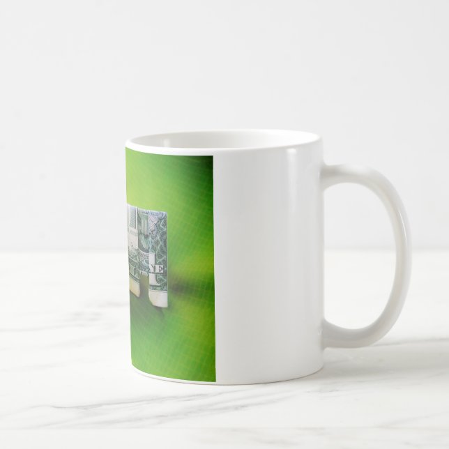 Dollar bill origami Elephant on Green background Coffee Mug (Right)