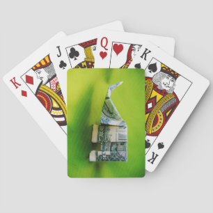 Dollar bill origami Elephant on Green background Playing Cards