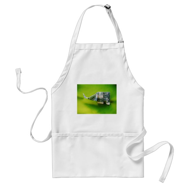 Dollar bill origami Elephant on Green background Standard Apron (Front)