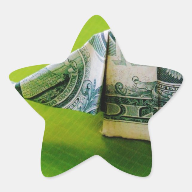 Dollar bill origami Elephant on Green background Star Sticker (Front)