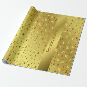 dollar,Gold, leaf, leaves, pattern, modern, Wrappi Wrapping Paper