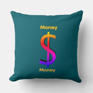 Dollar $ign Money Logo Rainbow Teal Cushion