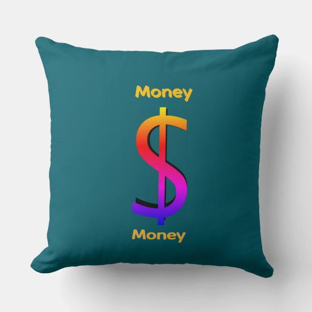 Dollar $ign Money  Logo Rainbow Teal Cushion (Front)