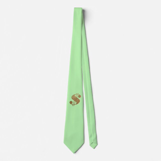 Dollar Sign in Gold Glitter Design Light Green Tie (Front)