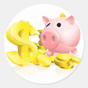Dollar sign piggy bank classic round sticker