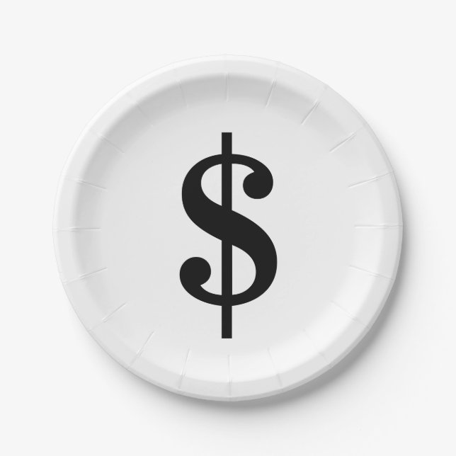 Dollar Sign | Simple Classic Alphabet Paper Plate (Front)