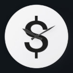 Dollar Sign | Simple Modern Alphabet Large Clock<br><div class="desc">Black dollar sign in simple modern style on white background.
Click on the "customise it" button to personalise the design by choosing whatever colour you like and even add your own text.
Matching items are also available in store.</div>