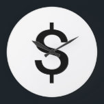 Dollar Sign | Simple Modern Alphabet Large Clock<br><div class="desc">Black dollar sign in simple modern style on white background.
Click on the "customise it" button to personalise the design by choosing whatever colour you like and even add your own text.

Matching items are also available in store.</div>