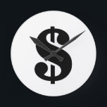 Dollar Sign | Simple Stencil Alphabet Round Clock<br><div class="desc">Black dollar sign in vintage stencil style on white background.
Click on the "customise it" button to personalise the design by choosing whatever colour you like and even add your own text.
Matching items are also available in store.</div>
