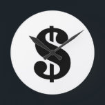 Dollar Sign | Simple Stencil Alphabet Round Clock<br><div class="desc">Black dollar sign in vintage stencil style on white background.
Click on the "customise it" button to personalise the design by choosing whatever colour you like and even add your own text.

Matching items are also available in store.</div>