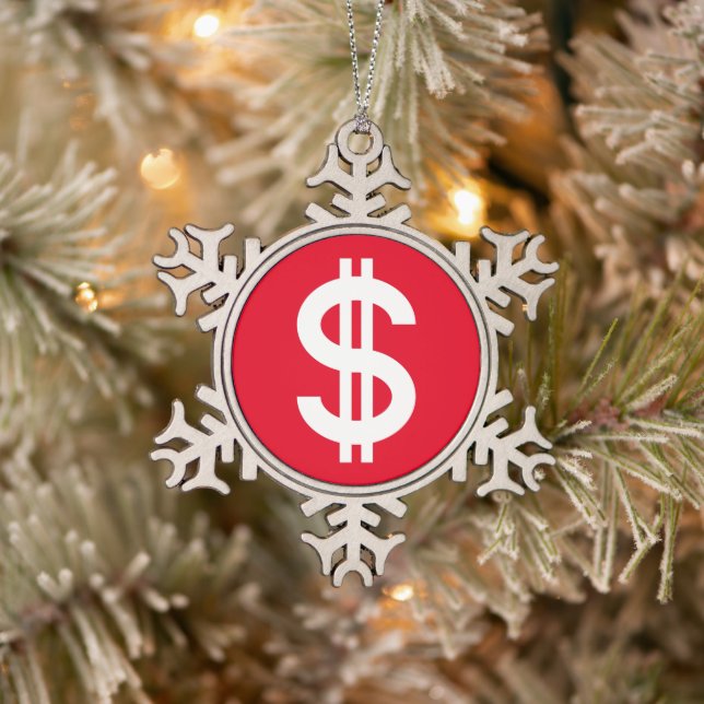 Dollar Sign  Snowflake Pewter Christmas Ornament (Tree)
