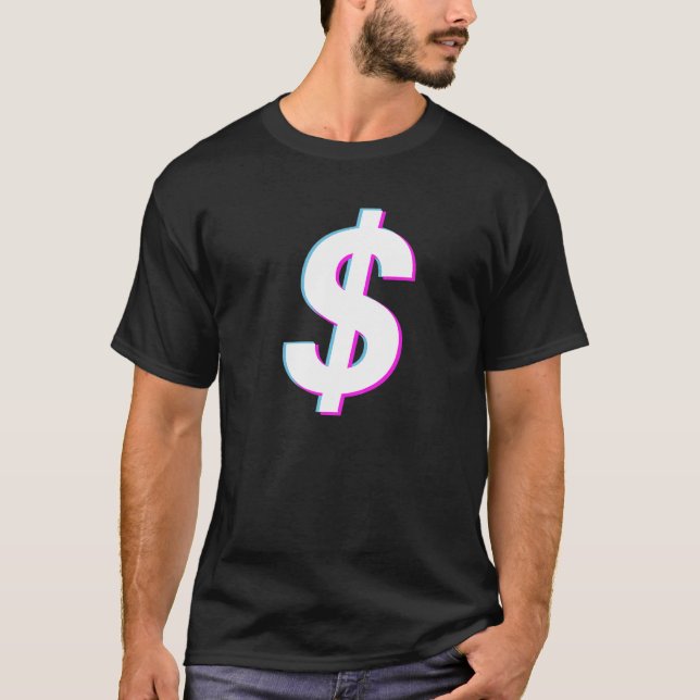 Dollar Sign Vaporwave Aesthetic Glitch T-Shirt (Front)