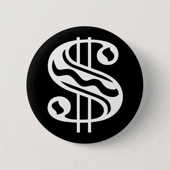 Dollar Sign - White 6 Cm Round Badge (Front)