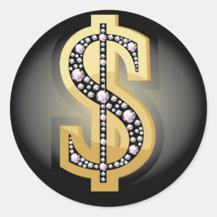 Dollar symbol in diamonds classic round sticker