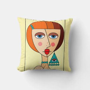 Dolled Up Redhead Women Beautiful Cubism Cushion